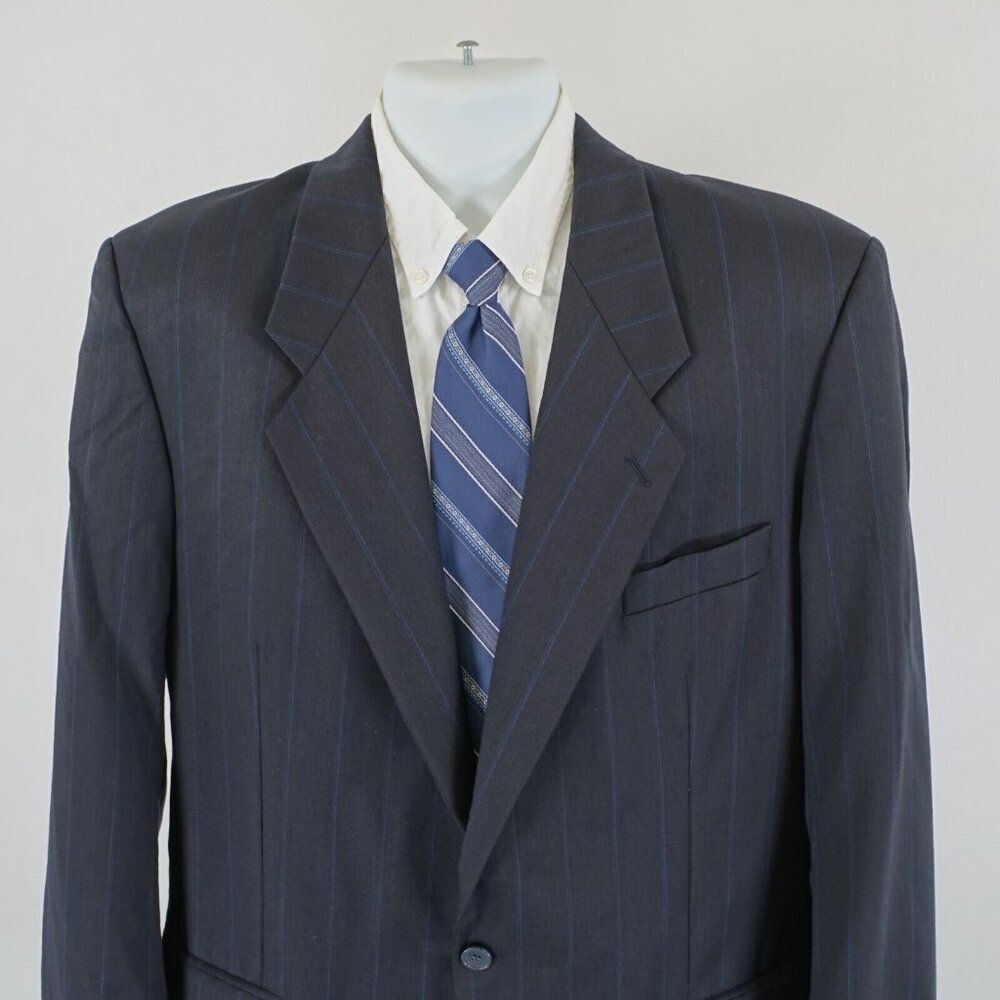 Yves Saint Laurent Wool Blue Check Striped 2 Button Suit Jacket 42r France